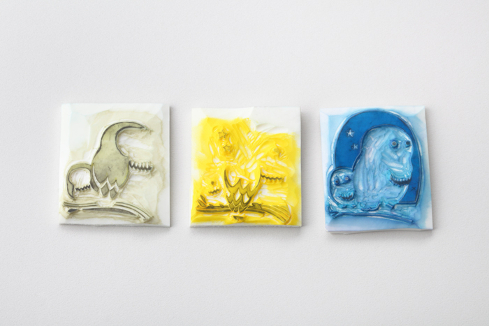 「ふくろうの親子」は3つの版を重ね刷りして作っています
