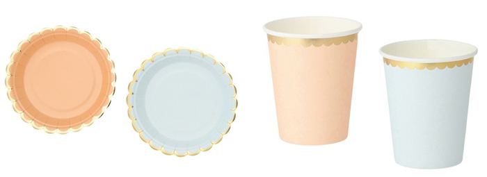 ペーパープレート 8P フリル Pink/Light Blue 各¥600(税込)<br>ペーパーカップ8P フリル Pink/Light Blue 各¥500(税込)