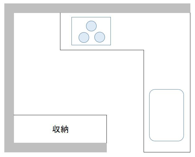 L字型キッチンのレイアウト★赤丸カコミなどがない図版をお送りいただけますか?