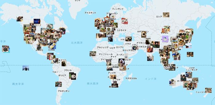 過去のおにぎりアクション。投稿写真が20万枚を達成した際のグローバルマップ