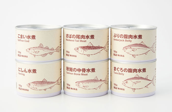 無印「魚の缶詰シリーズ」。すべて化学調味料、合成着色料、香料不使用
