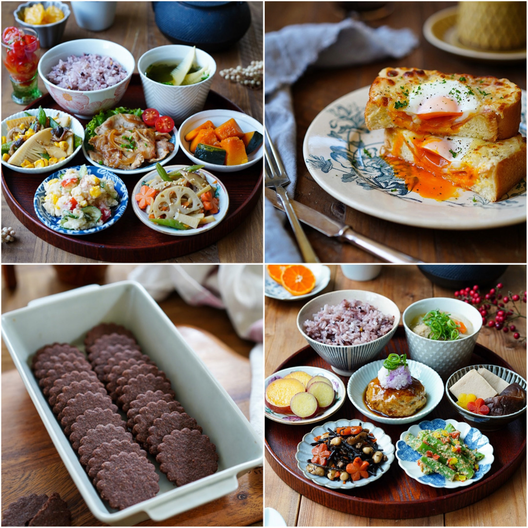 もらいものやストックしている粉類、乾物食品、冷凍しておいた野菜やパンなどをフルで使い、買い出しに行かずに作った晩ご飯やおやつたち