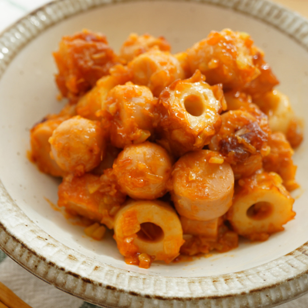 【レシピ】魚肉ソーセージとちくわのエビチリ風レシピはテキストリンクまたは上の画像をクリックしてご覧ください