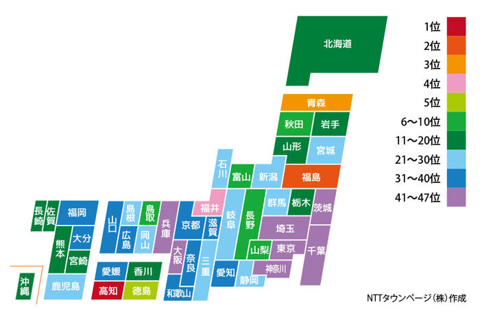 業種分類「アイスクリーム」の登録件数による偏差値の都道府県ランキング(2017年)
