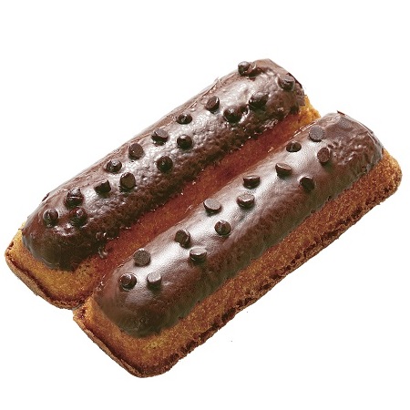 スティック形状のコーヒー生地にミルクチョコを上掛けしチョコチップをトッピング。お買い得な2個入りのスティックケーキです。